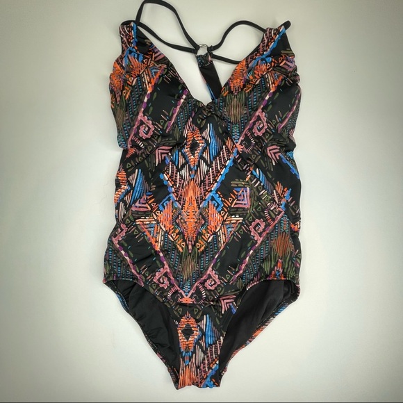 NEW Time and Tru Ethnic Wave One Piece Swimsuit Racerback S - Picture 5 of 15